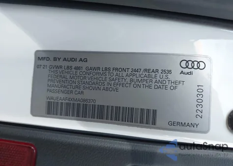 2021 Audi A4 Premium Plus 45 Tfsi S Line Quattro S Tronic из США, поврежденный, VIN WAUEAAF4XMA086370